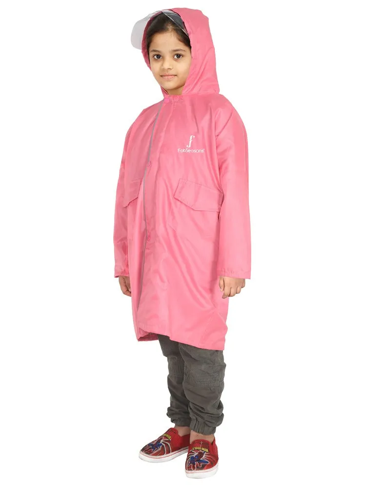 Fabseasons Unisex Peach Waterproof Long - Full  raincoat for Kids with hood