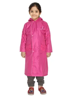 Fabseasons Unisex Pink Waterproof Long - Full  raincoat for Kids with hood