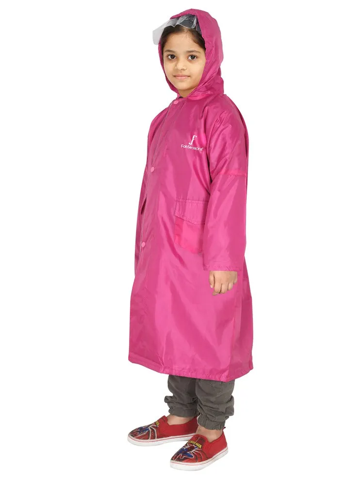 Fabseasons Unisex Pink Waterproof Long - Full  raincoat for Kids with hood