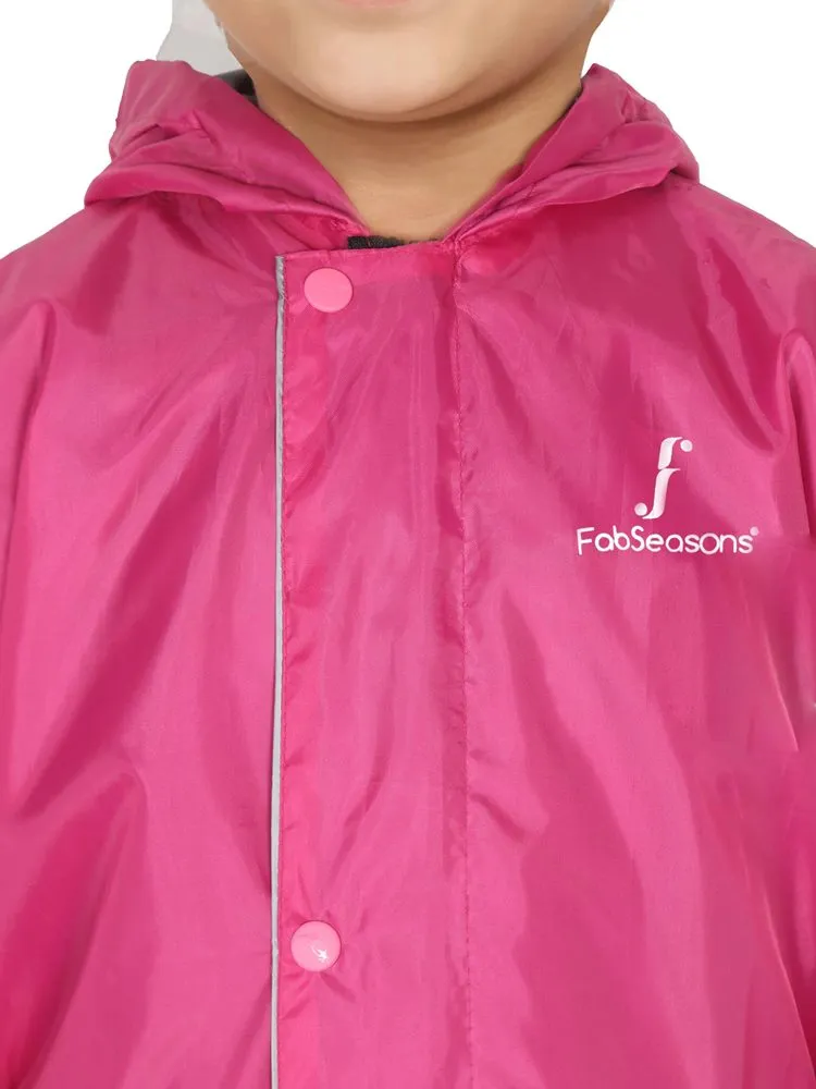 Fabseasons Unisex Pink Waterproof Long - Full  raincoat for Kids with hood