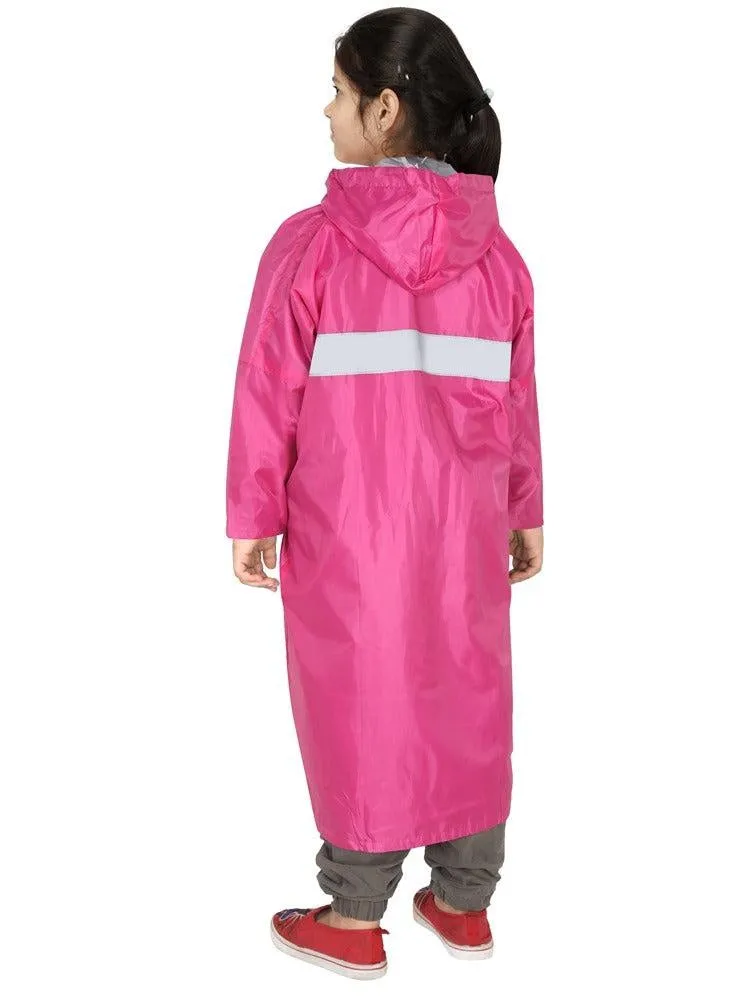 Fabseasons Unisex Pink Waterproof Long - Full  raincoat for Kids with hood