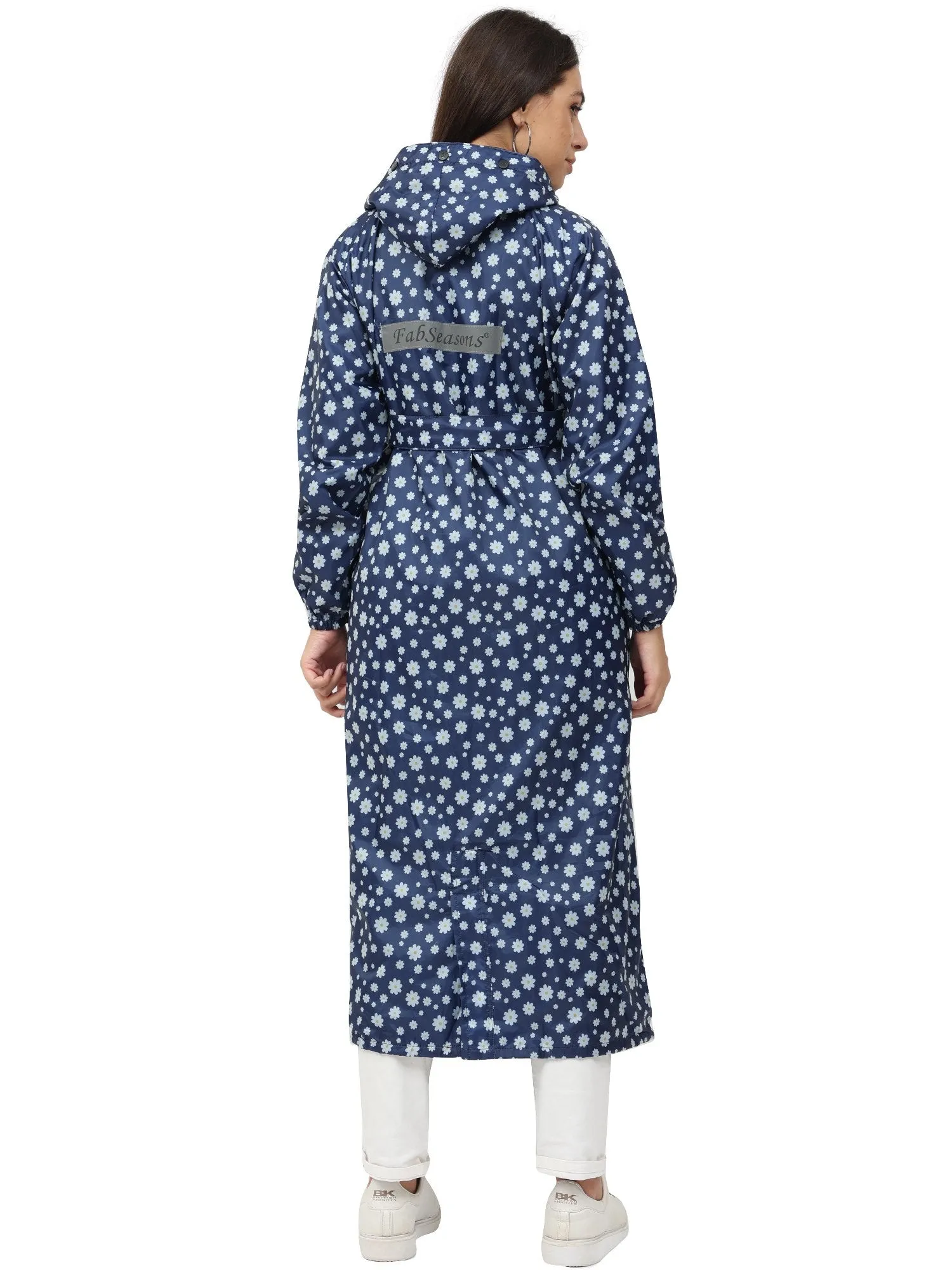 FabSeasons Waterproof Long / Full Raincoat for women with adjustable Hood and Reflector at back for Night visibility.