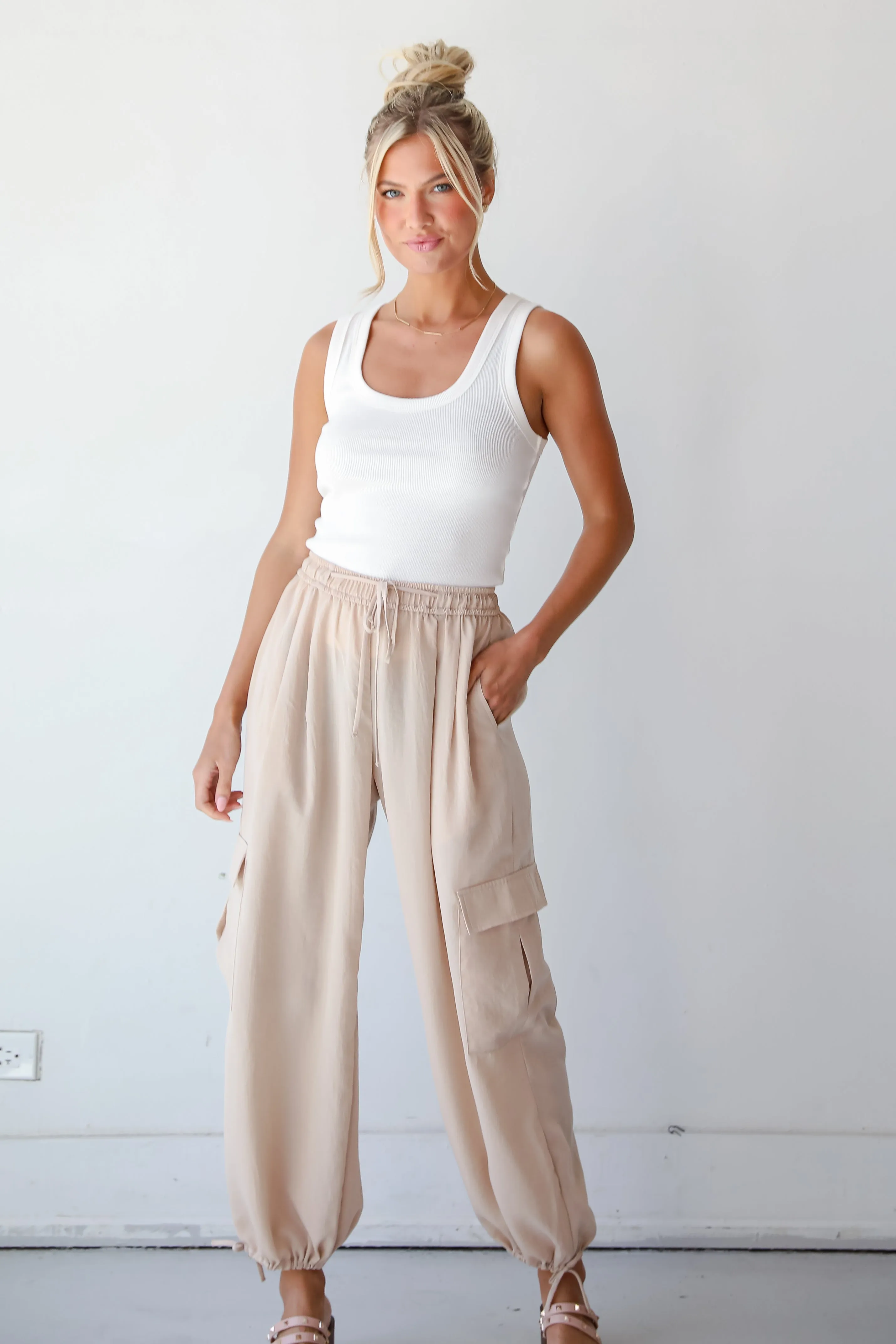 FINAL SALE - Poised Cool Taupe Cargo Pants