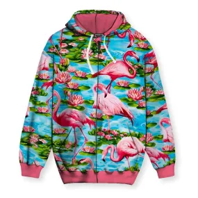 Flamingo Paradise Men's Zip-Up Hoodie