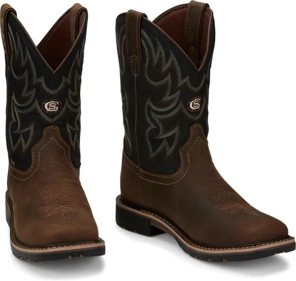 JUSTIN MEN'S GEORGE STRAIT FIREMAN TAN SQUARE TOE COWBOY BOOTS - GR9062