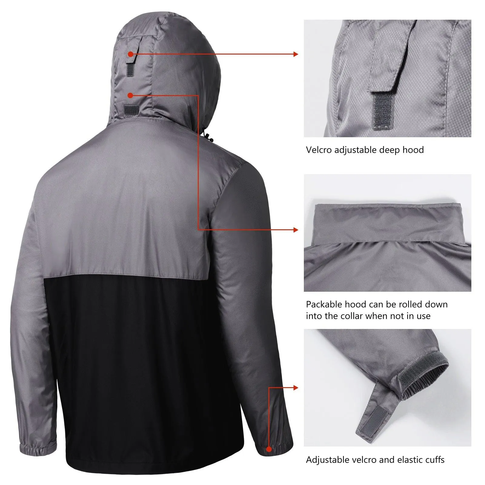 Lightbare Men's Water Resistant Ripstop Rain Coat LB02M