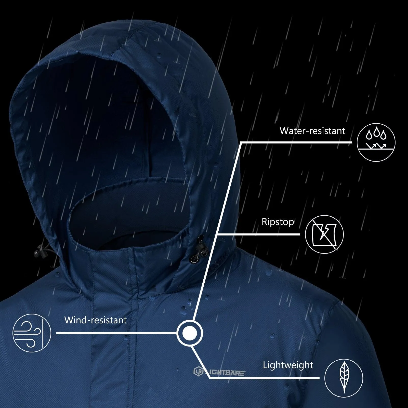 Lightbare Men's Water Resistant Ripstop Rain Coat LB02M