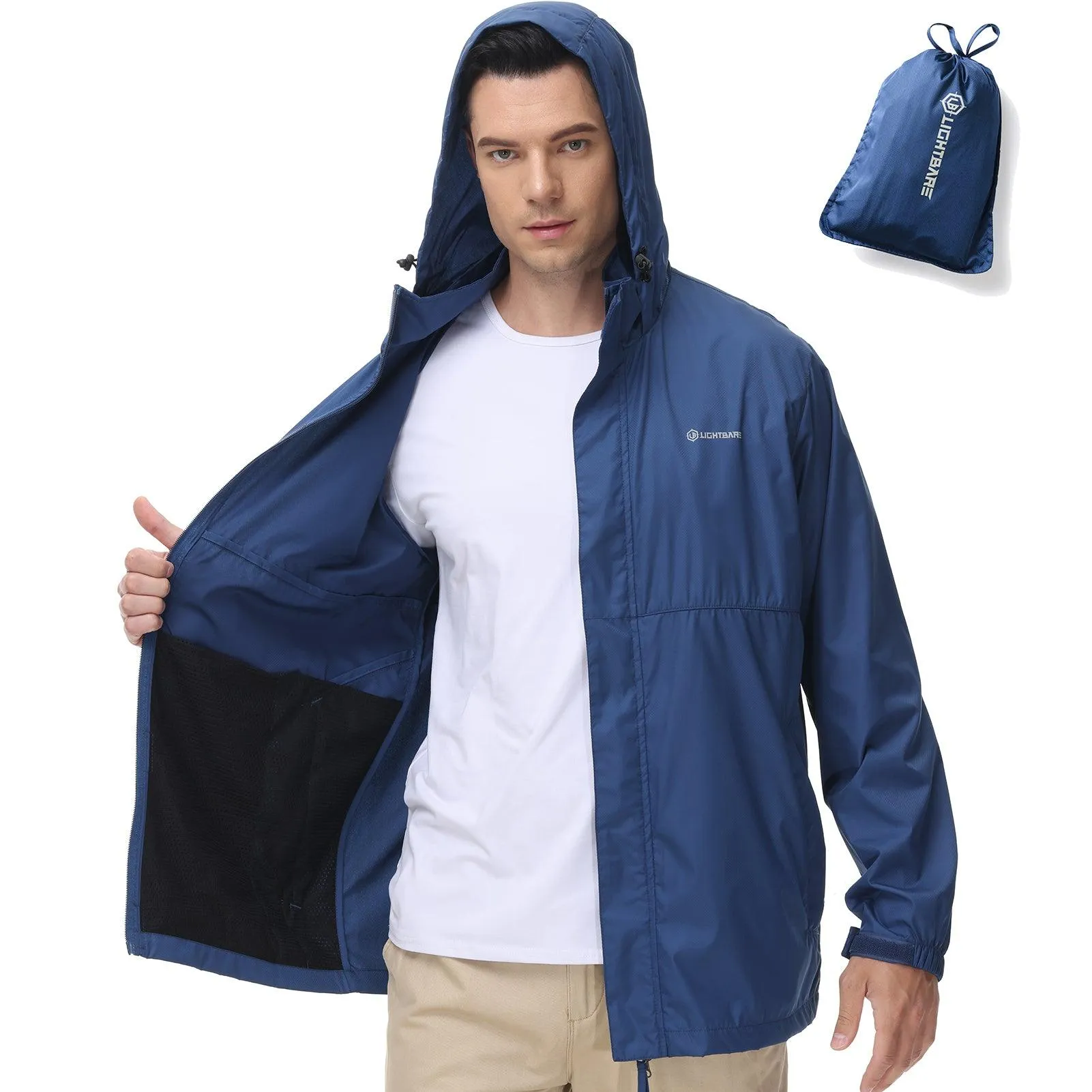 Lightbare Men's Water Resistant Ripstop Rain Coat LB02M