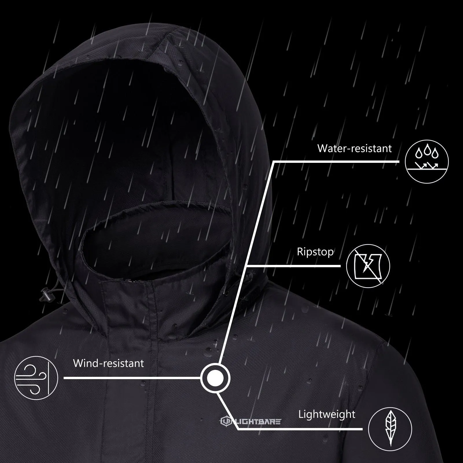 Lightbare Men's Water Resistant Ripstop Rain Coat LB02M