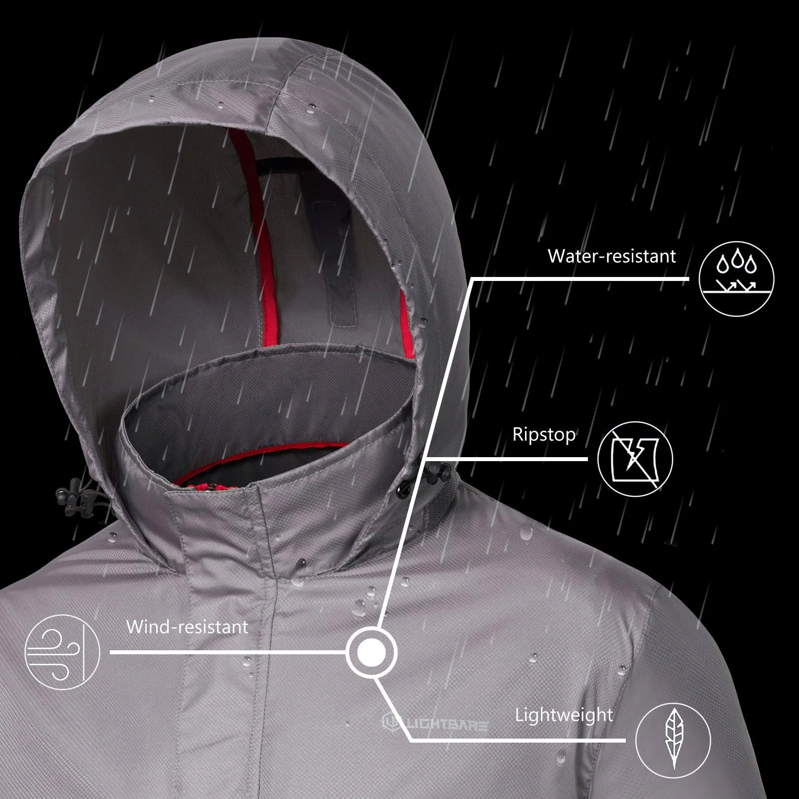 Lightbare Men's Water Resistant Ripstop Rain Coat LB02M