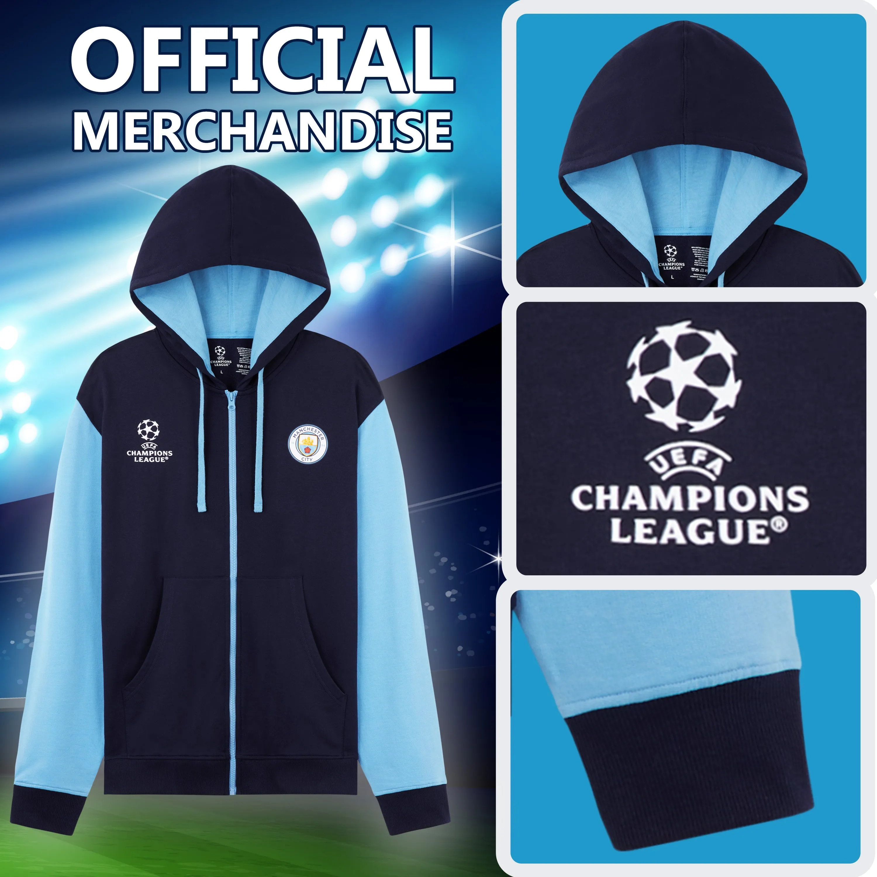 MANCHESTER CITY F.C. Zip Up Mens Hoodies Teens Hooded Sweatshirt Man City Gifts