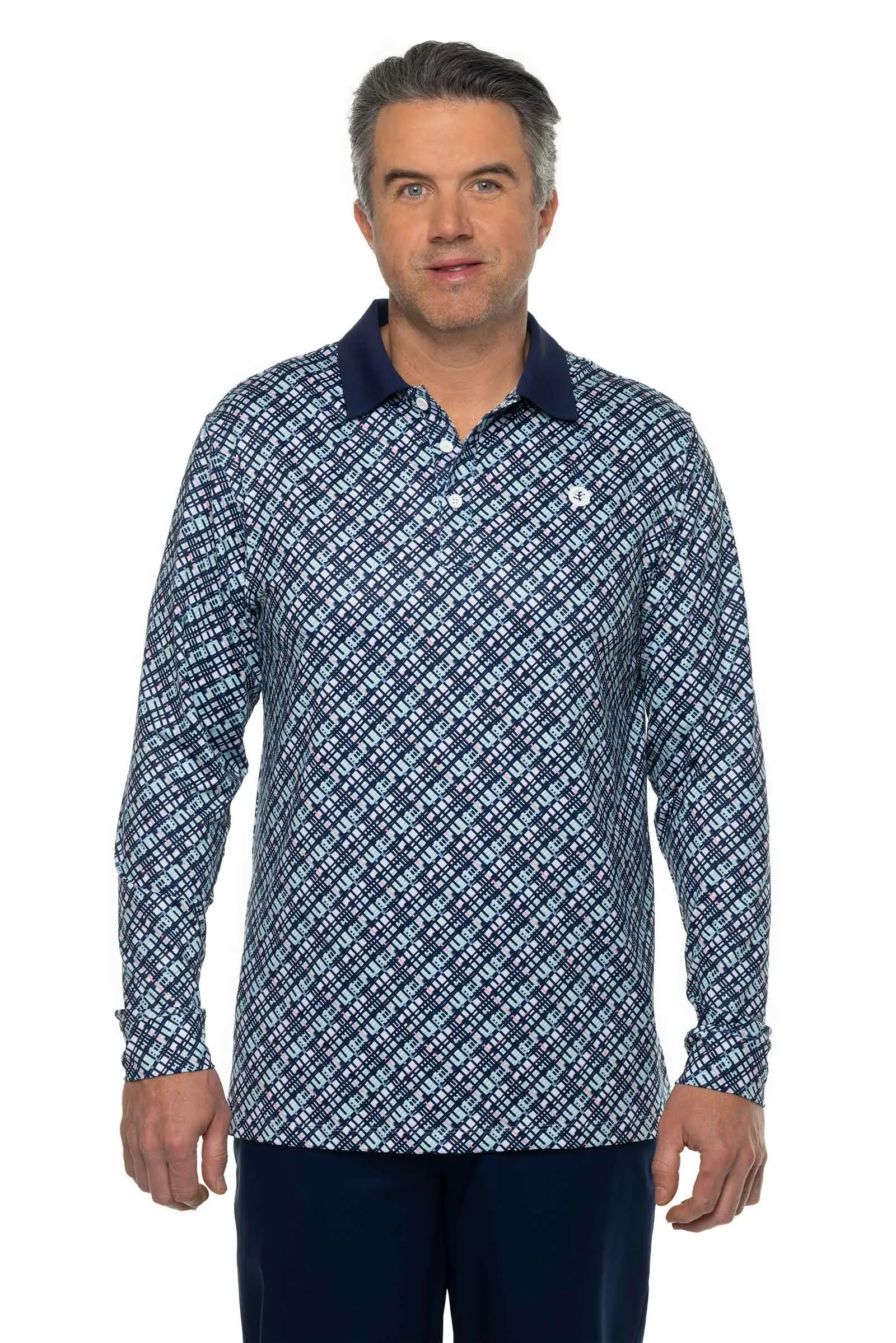 Men's Erodym Long Sleeve Golf Polo  |  Navy Gulf Stream Stripe