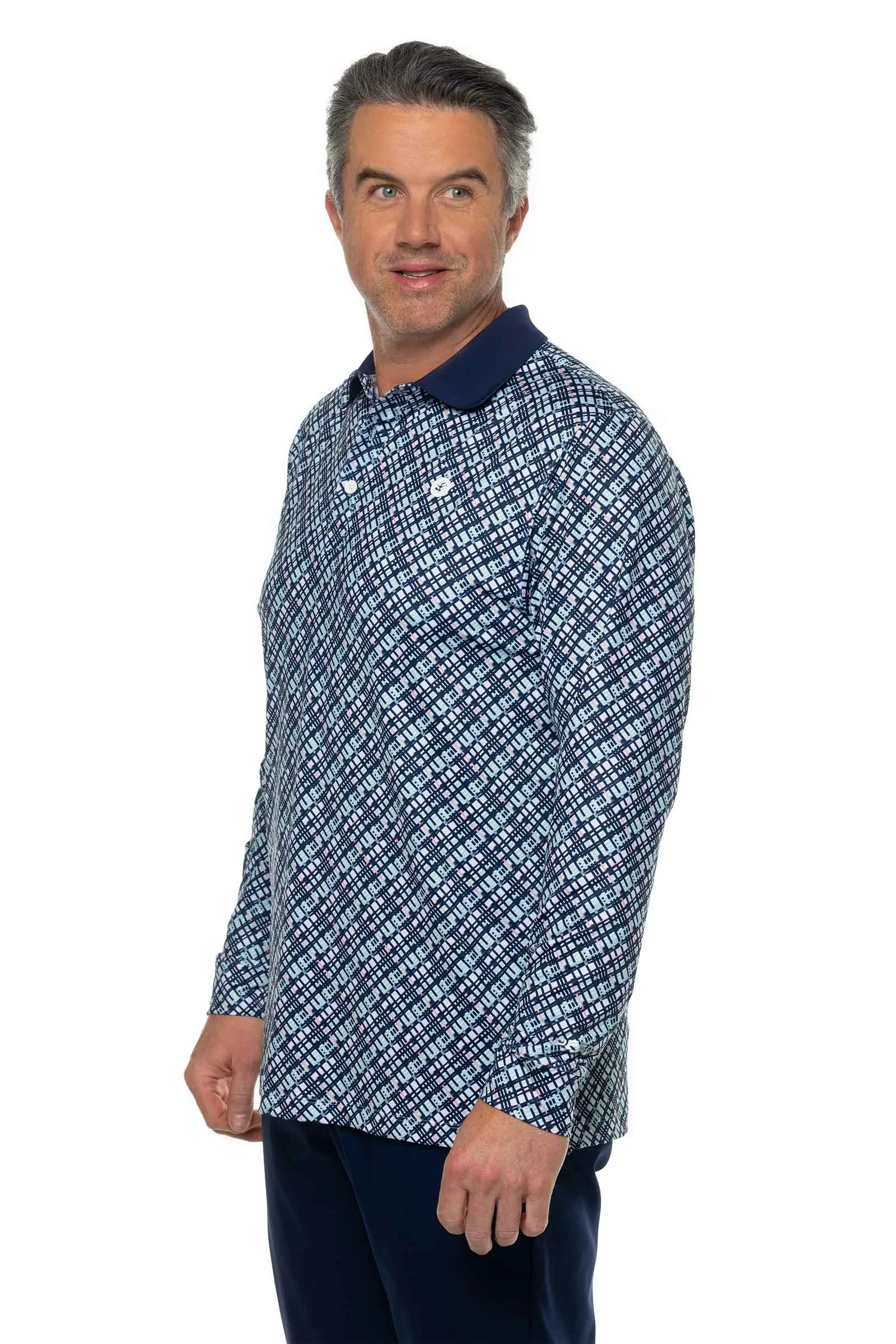 Men's Erodym Long Sleeve Golf Polo  |  Navy Gulf Stream Stripe