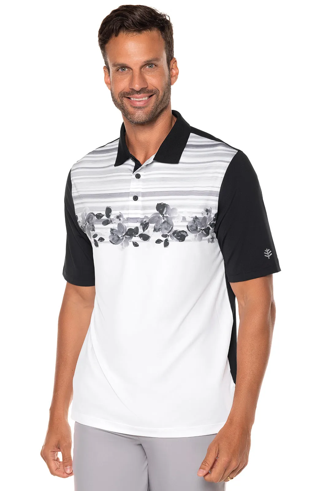 Men's Erodym Short Sleeve Golf Polo  |  White Dynamic Floral Stripe