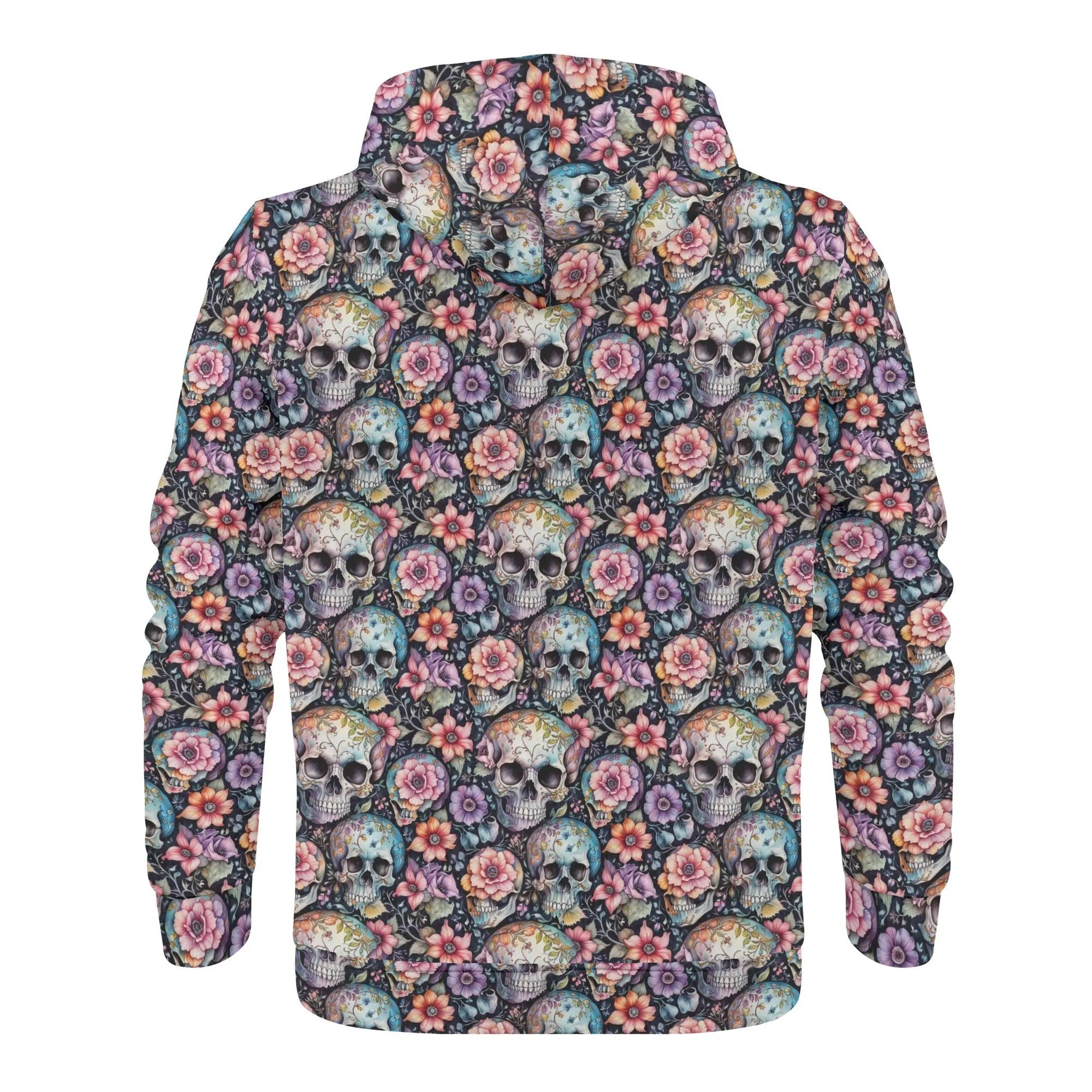 Mens Pastel Floral and Skulls Classic Zip Up Hoodie Warm Jacket