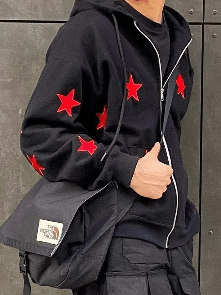 Men's Patch Star Zip Up Hoodie