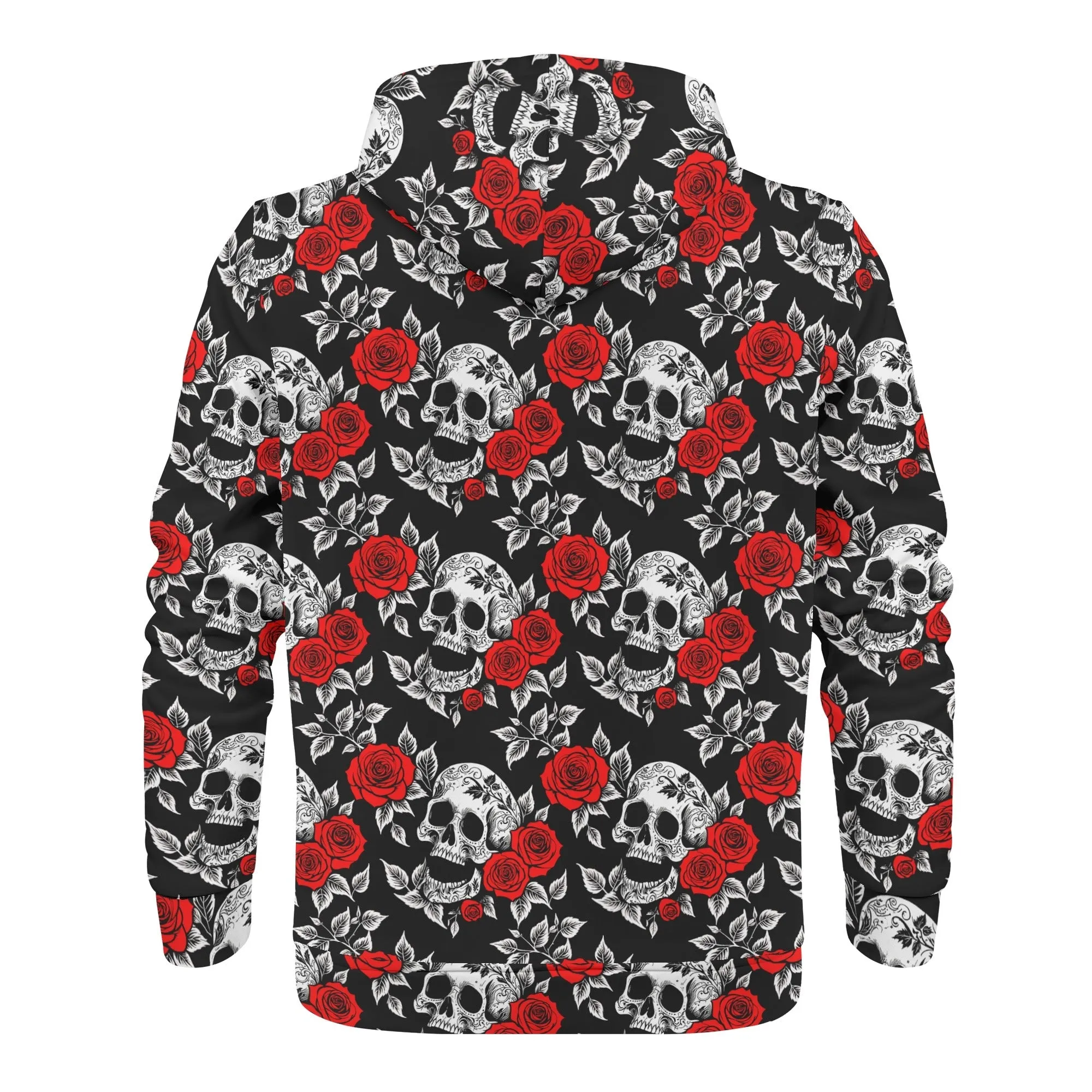 Mens Red Skull Rose Classic Zip Up Hoodie Warm Jacket