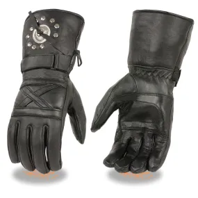 Milwaukee Leather-SH231-Men's Leather Gauntlet Gloves with Studs & Concho's