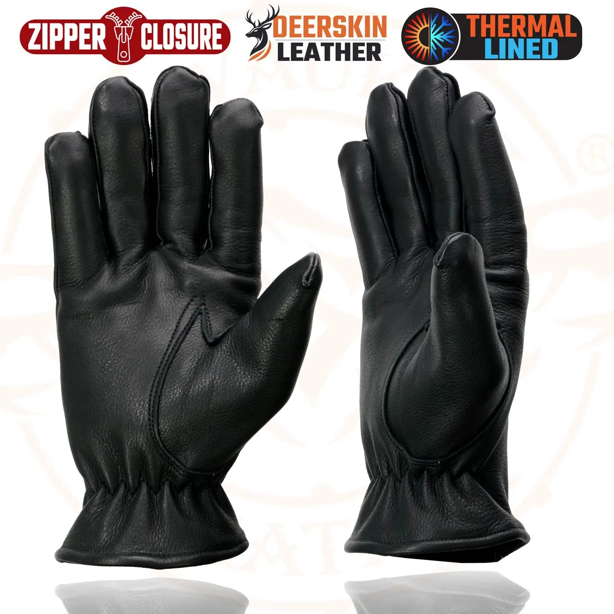 Milwaukee Leather SH866 Men's Black Thermal Lined Deerskin Leather Motorcycle Gloves w/ Zipper Closure