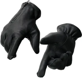 Milwaukee Leather SH866 Men's Black Thermal Lined Deerskin Leather Motorcycle Gloves w/ Zipper Closure