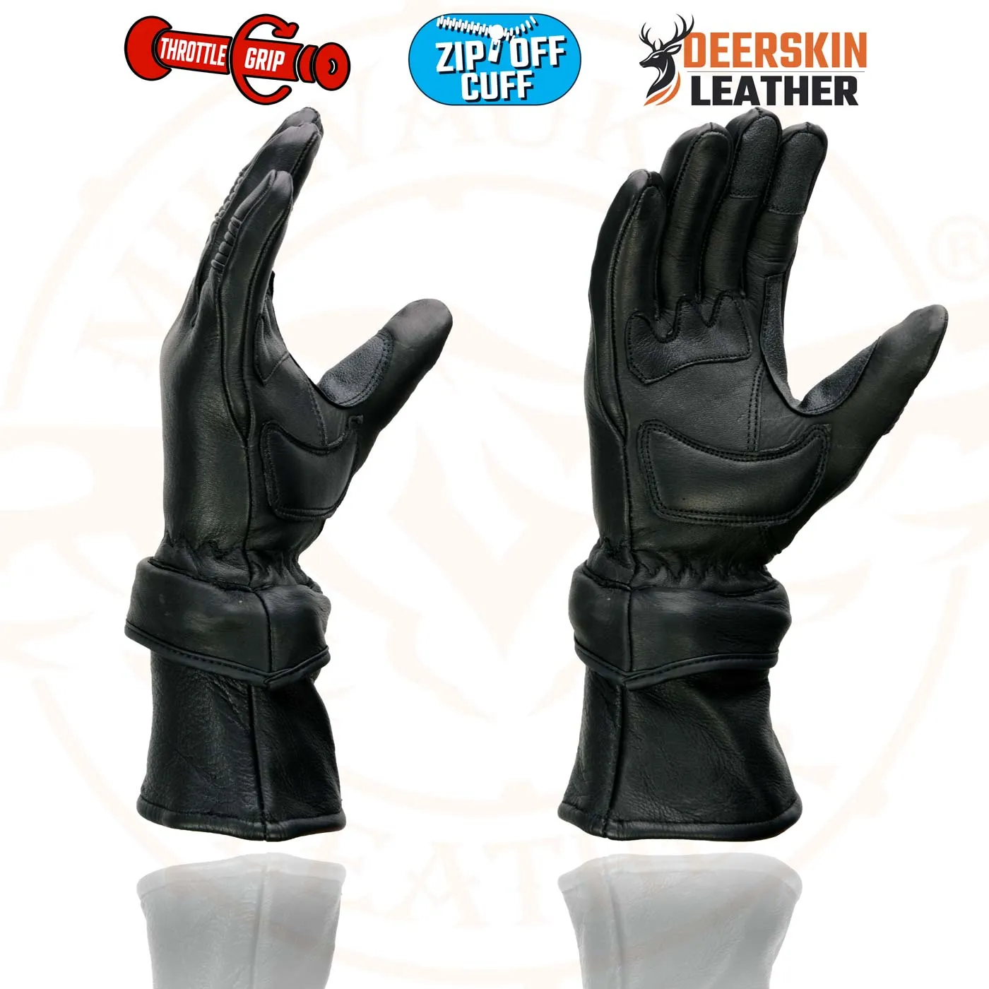 Milwaukee Leather SH870 Women's Black Deerskin Leather Gauntlet Gloves