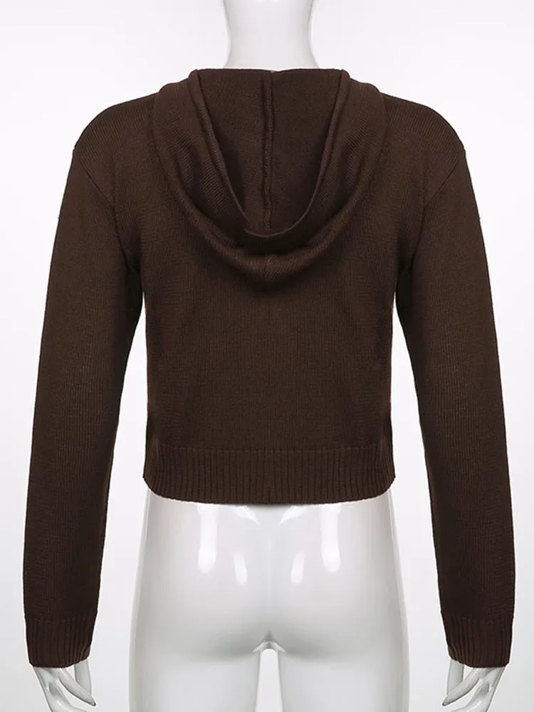 Winter Knitted Hooded Zip Up Sweater with Long Sleeves