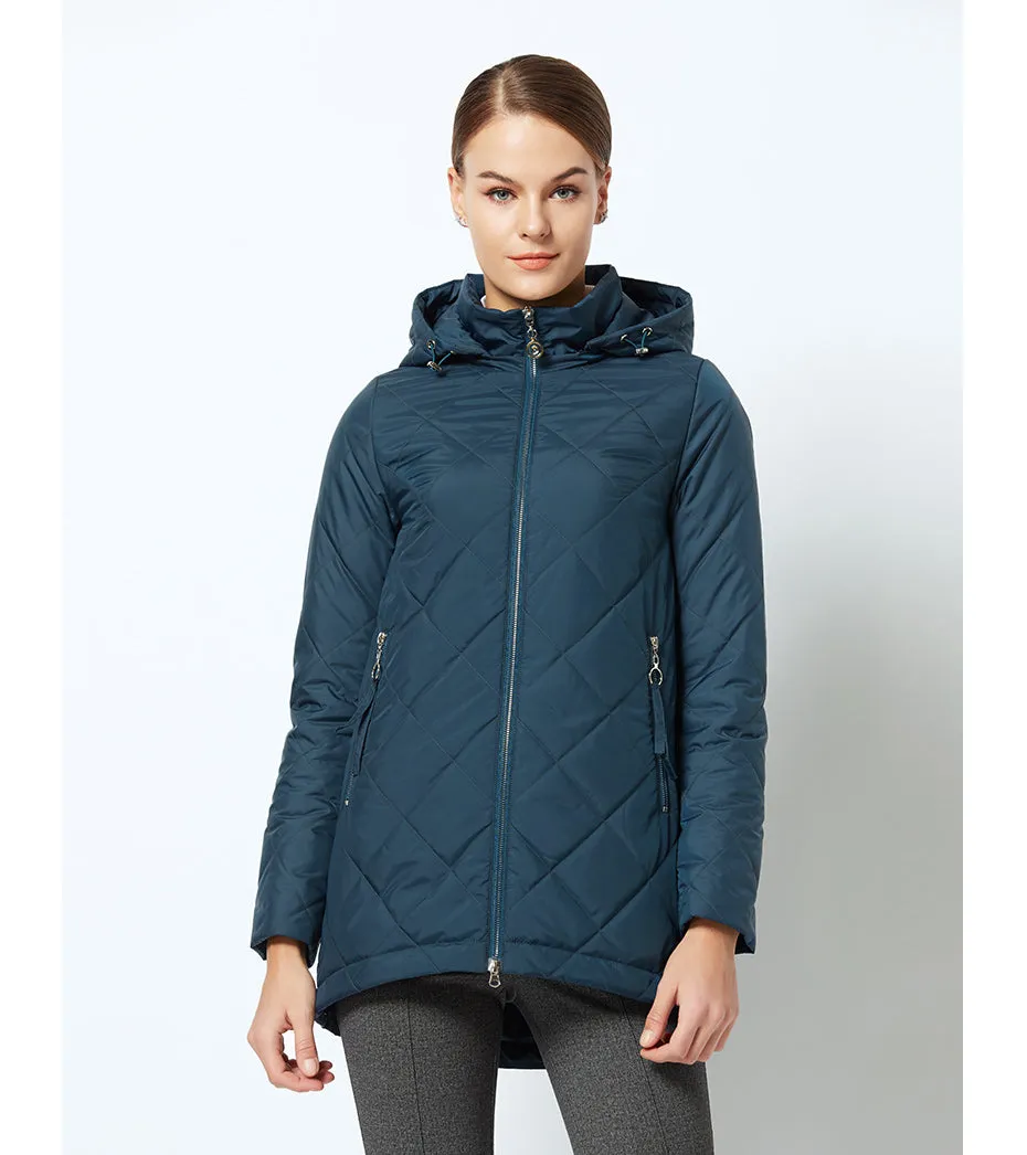 Women's Spring Windproof Hooded Thin Cotton-Padded Jacket