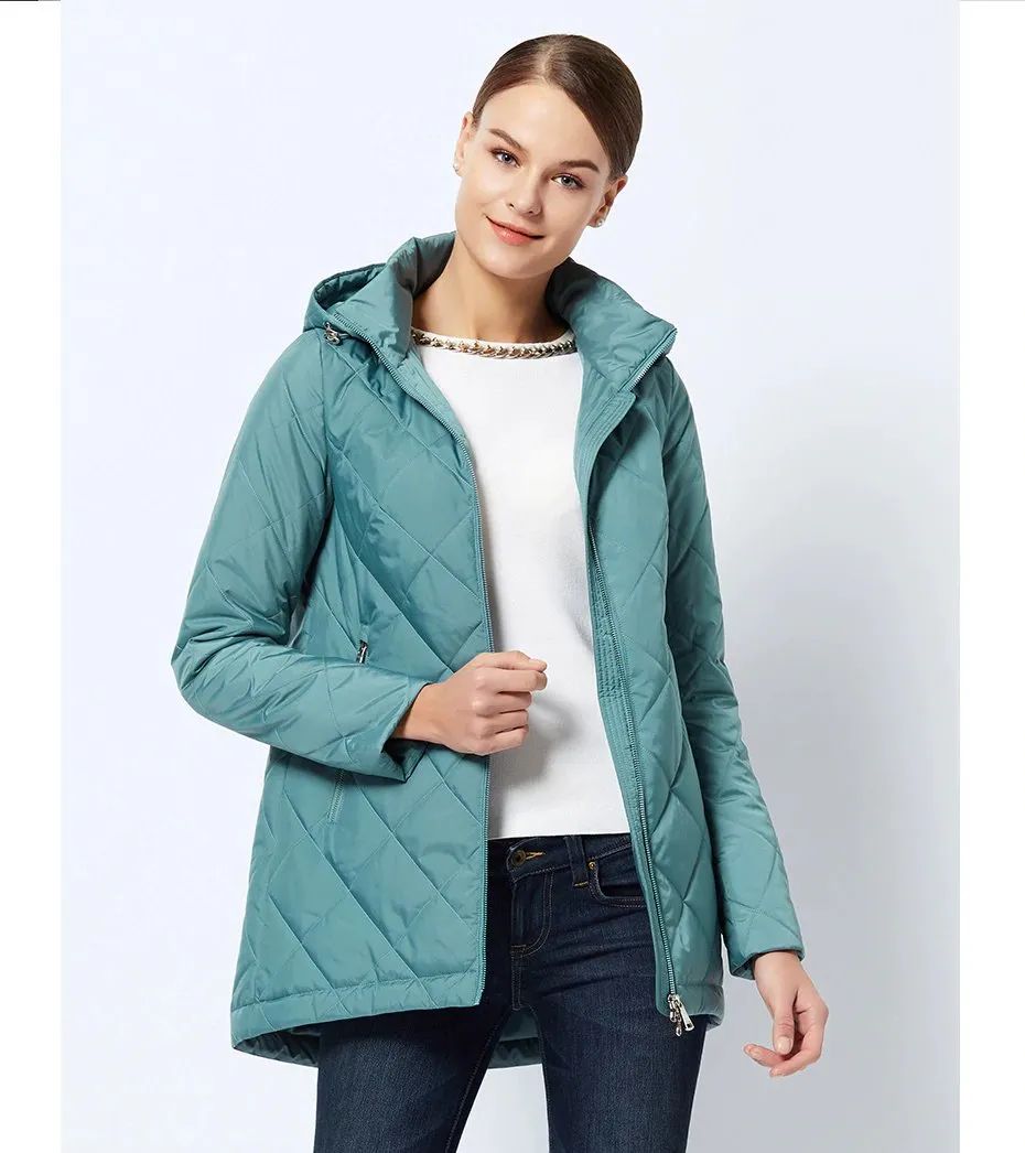 Women's Spring Windproof Hooded Thin Cotton-Padded Jacket