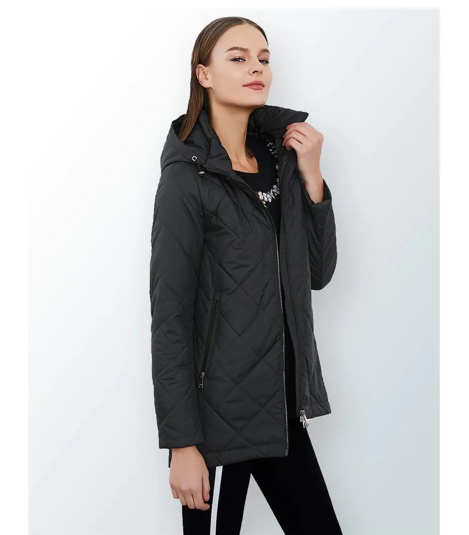 Women's Spring Windproof Hooded Thin Cotton-Padded Jacket