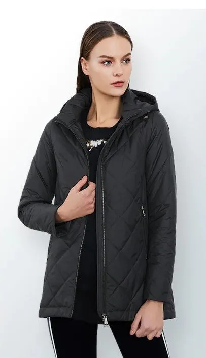 Women's Spring Windproof Hooded Thin Cotton-Padded Jacket