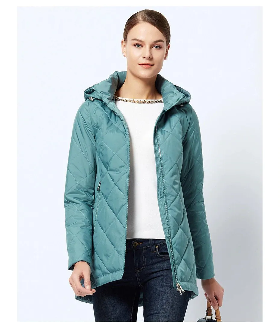 Women's Spring Windproof Hooded Thin Cotton-Padded Jacket