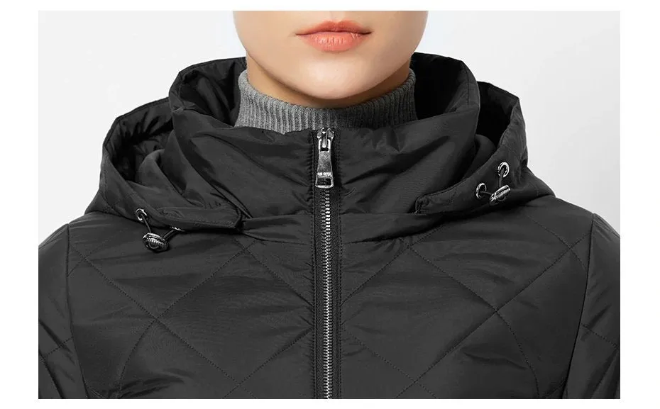 Women's Spring Windproof Hooded Thin Cotton-Padded Jacket