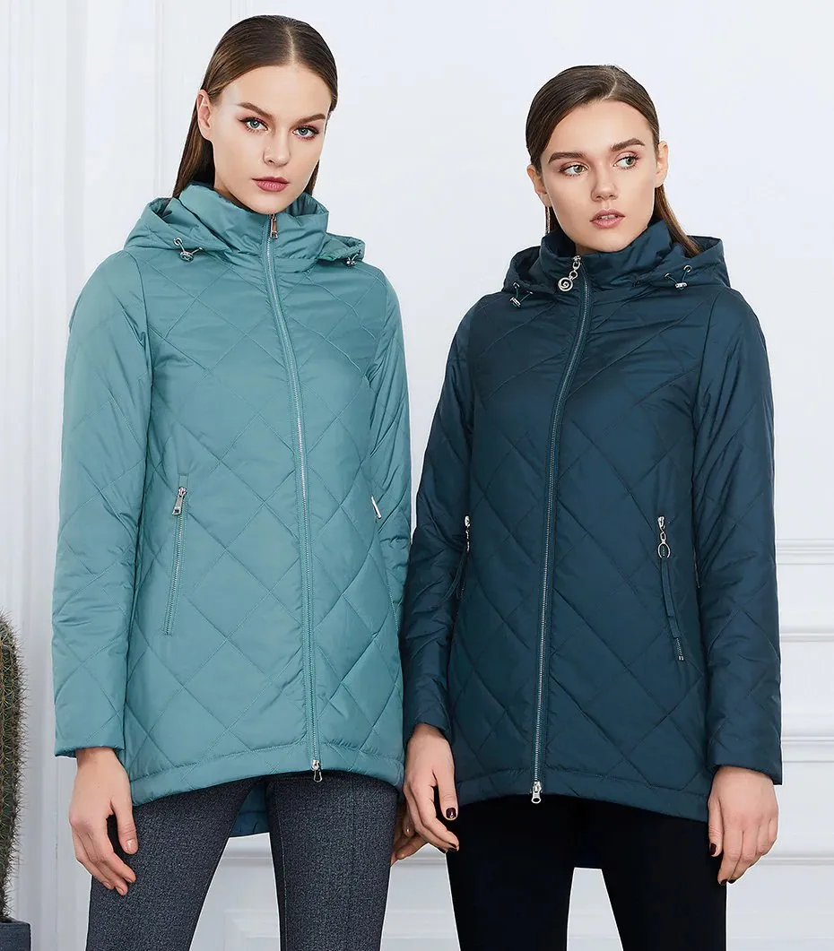 Women's Spring Windproof Hooded Thin Cotton-Padded Jacket