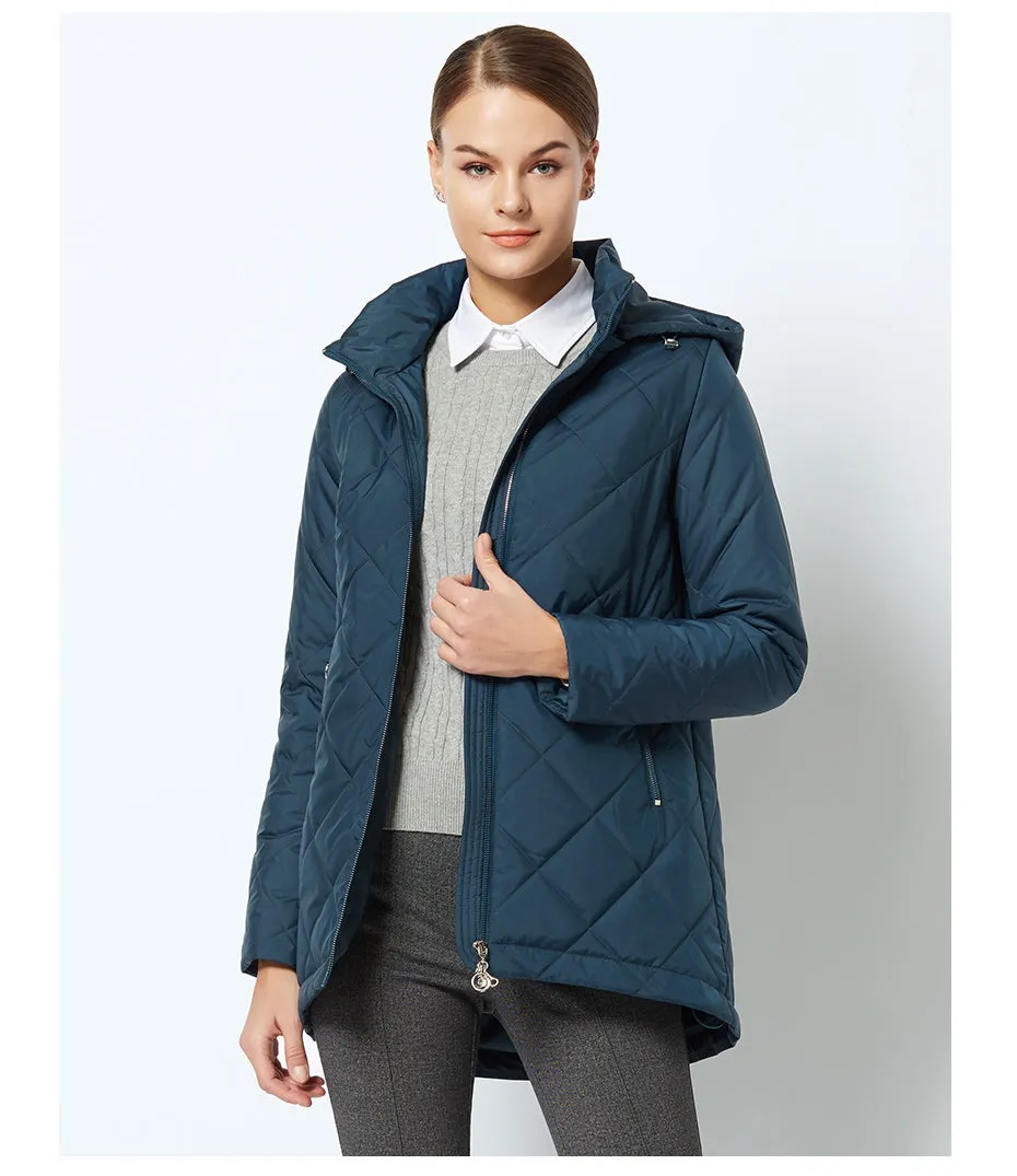 Women's Spring Windproof Hooded Thin Cotton-Padded Jacket