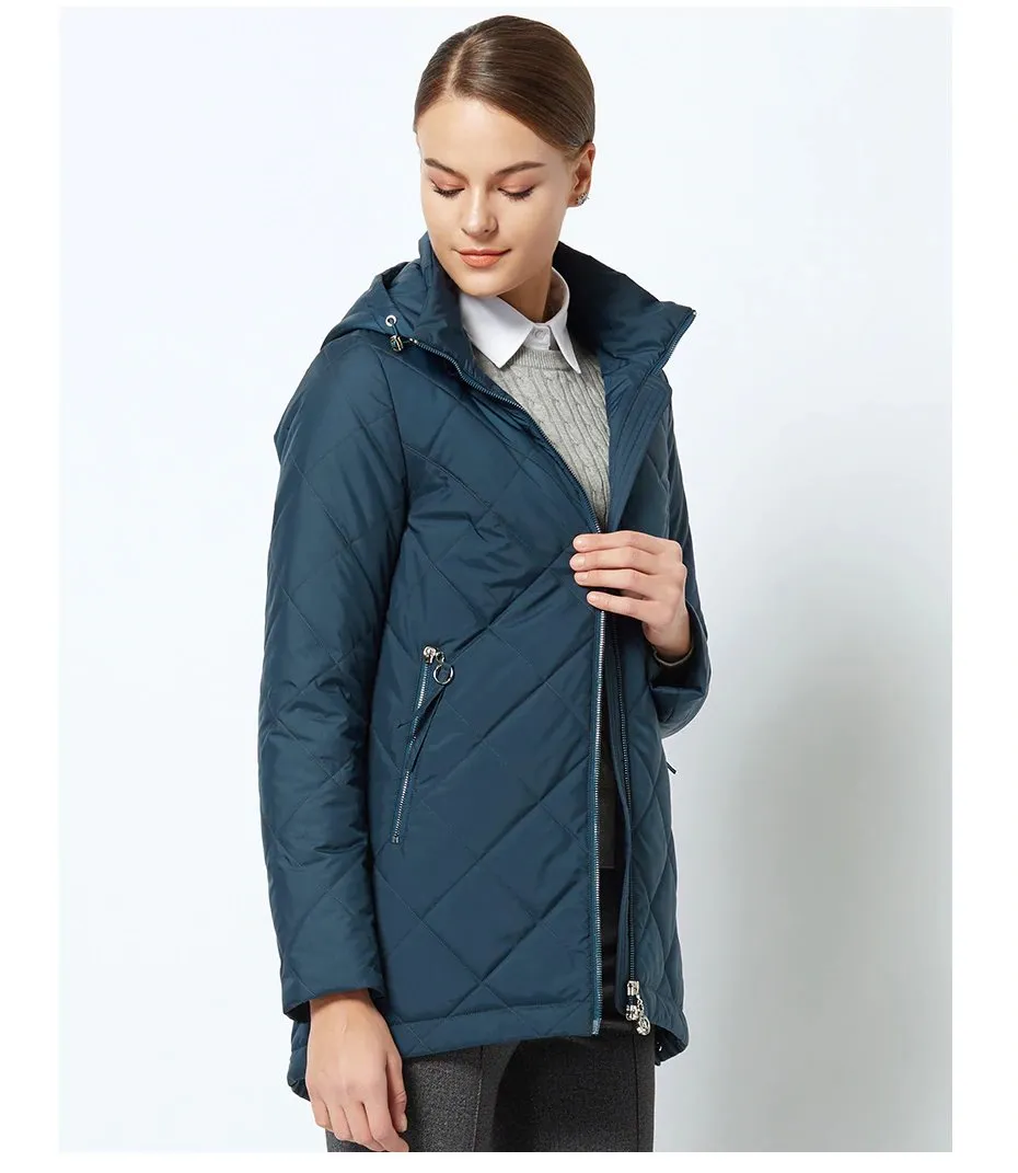 Women's Spring Windproof Hooded Thin Cotton-Padded Jacket